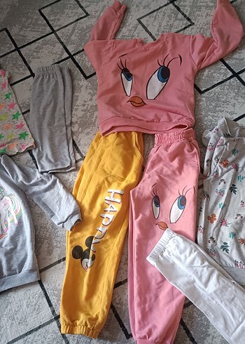 Pembe Baskılı Örme Kız Eşofman Takımı