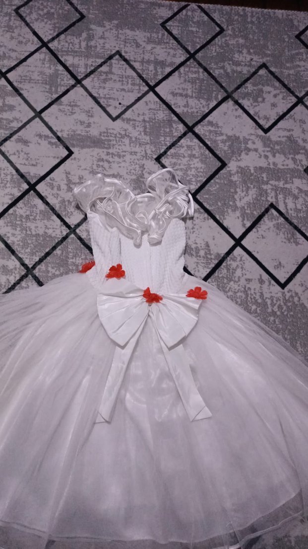 Kız Çocuk Beyaz Nakışlı Fırfırlı Elbise - Görsel 3