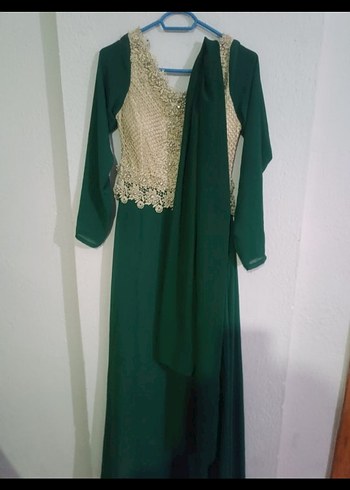 Drapeli V Yakalı Uzun Yeşil Abiye Elbise - Görsel 2