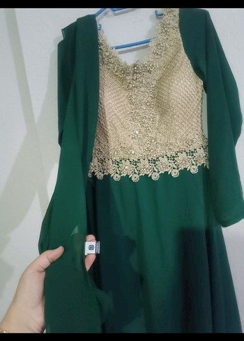 Drapeli V Yakalı Uzun Yeşil Abiye Elbise - Görsel 3