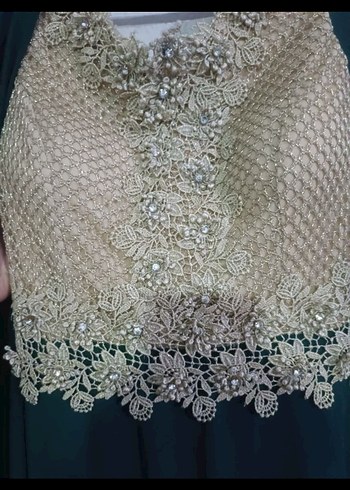 Drapeli V Yakalı Uzun Yeşil Abiye Elbise - Görsel 4