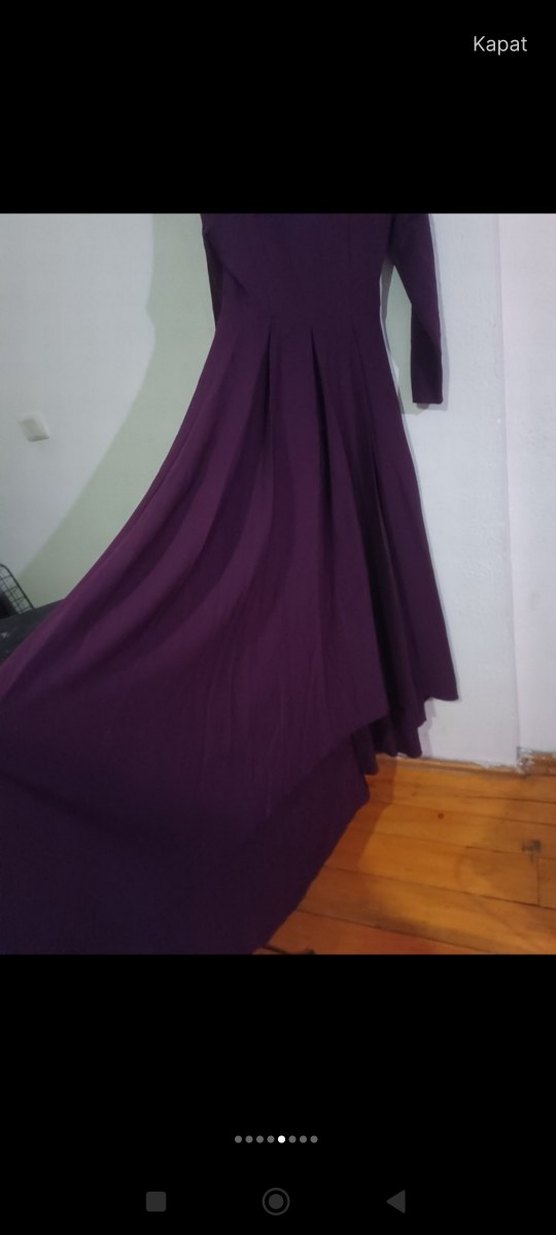 Uzun Kol Drapeli Mor Kadın Elbise - Görsel 2