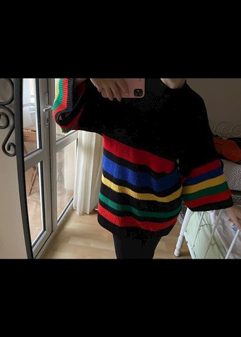 Çizgili Bohem Uzun Kollu Triko Kazak - Görsel 4