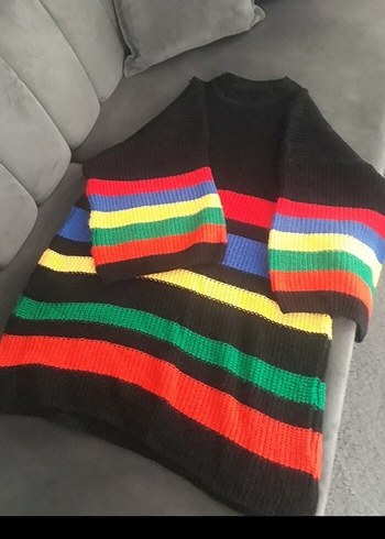 Çizgili Bohem Uzun Kollu Triko Kazak - Görsel 3