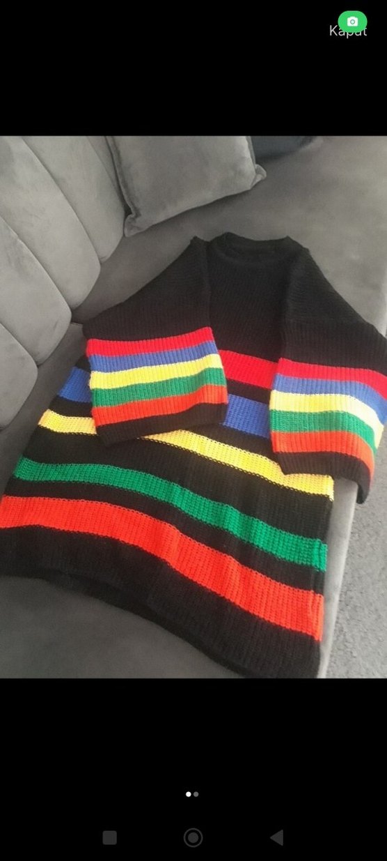 Çizgili Bohem Uzun Kollu Triko Kazak - Görsel 3