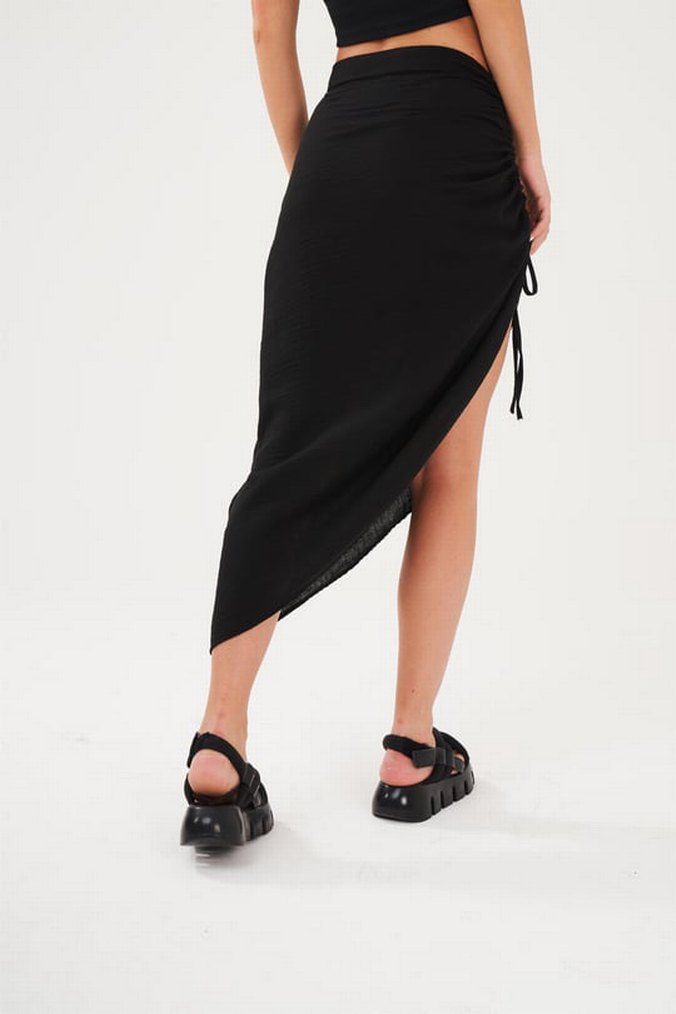 Yanı büzgülü uzun etek - Görsel 2
