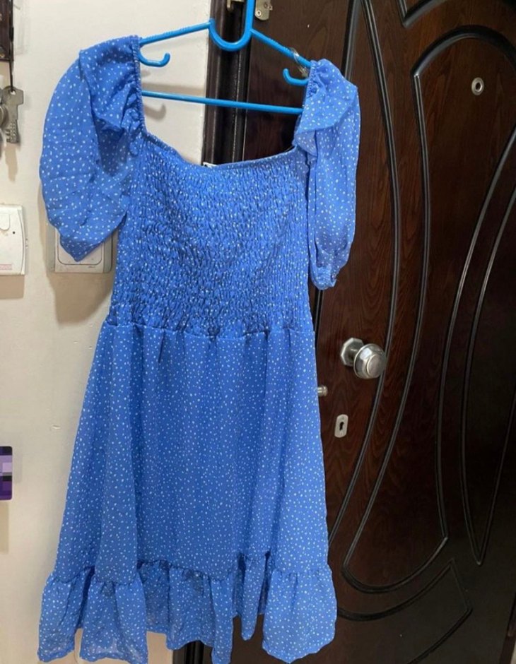 Mavi Puantiyeli Mini Fırfırlı Elbise - Görsel 2