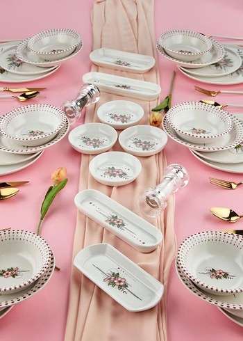 Nakış İşlemeli Pembe Yemek Takımı 32 parça - Görsel 6