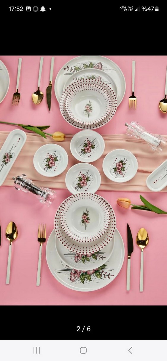 Nakış İşlemeli Pembe Yemek Takımı 32 parça - Görsel 2