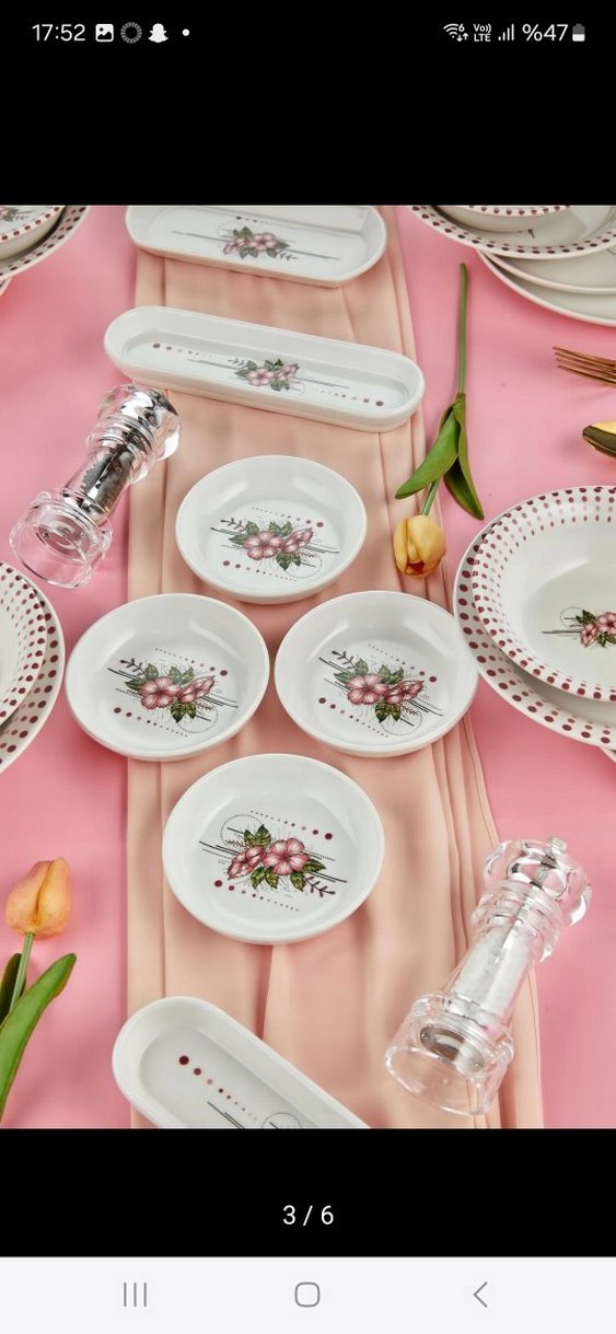 Nakış İşlemeli Pembe Yemek Takımı 32 parça - Görsel 3