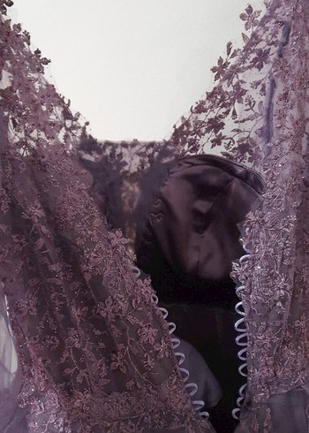 Lila Uzun Kollu Dantelli Bohem Nişan Elbisesi - Görsel 3