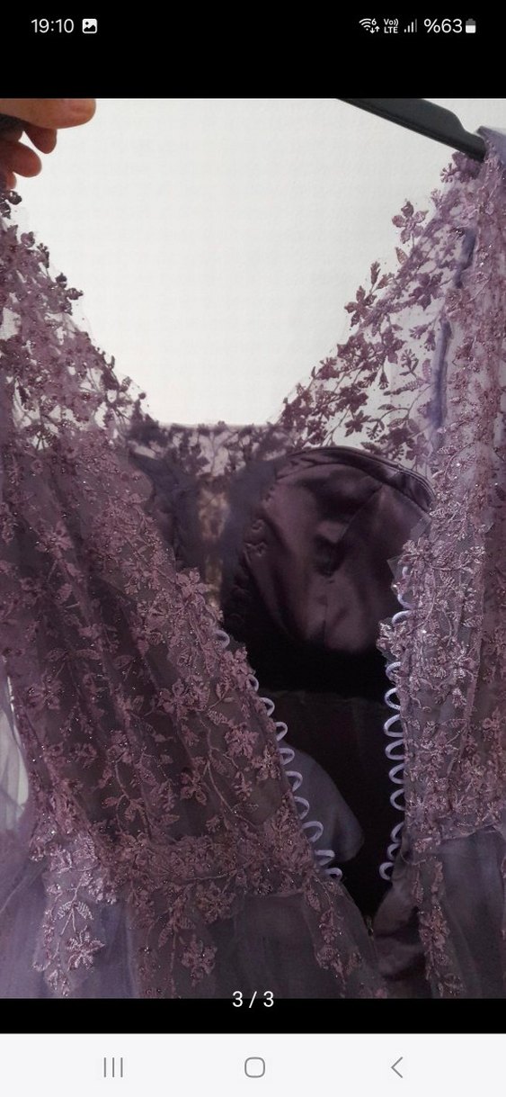 Lila Uzun Kollu Dantelli Bohem Nişan Elbisesi - Görsel 3