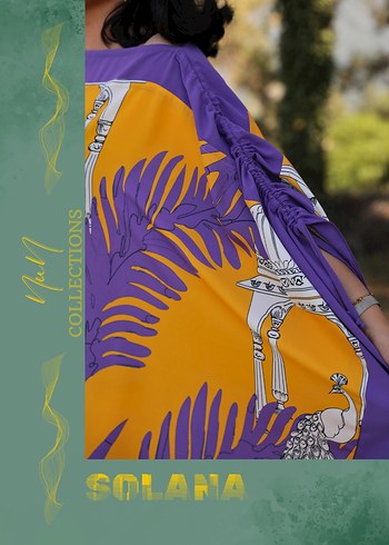 Diğer Mor Desenli Özel Tasarım Uzun Kimono Elbise