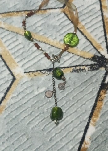 Uzun Zincir Detaylı Haki Bohem Kolye - Görsel 3