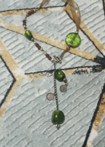 Uzun Zincir Detaylı Haki Bohem Kolye - Görsel 2