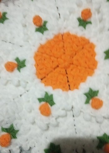 El Yapımı Turuncu-Beyaz Çiçekli Örgü Set - Görsel 4