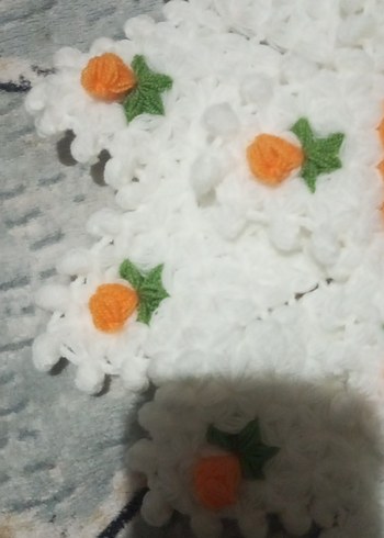 El Yapımı Turuncu-Beyaz Çiçekli Örgü Set - Görsel 5