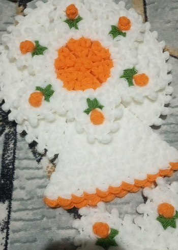 El Yapımı Turuncu-Beyaz Çiçekli Örgü Set - Görsel 6