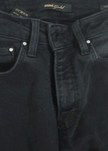 Kadın Siyah Kot Pantolon Kemerli Midi Boy - Görsel 4