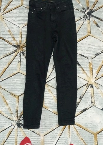 Kadın Siyah Kot Pantolon Kemerli Midi Boy - Görsel 2