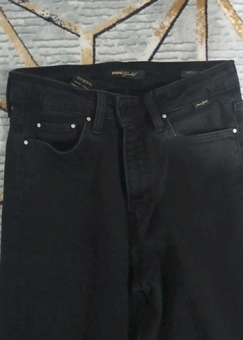 Kadın Siyah Kot Pantolon Kemerli Midi Boy - Görsel 3