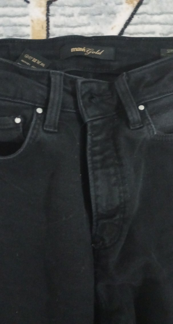 Kadın Siyah Kot Pantolon Kemerli Midi Boy - Görsel 4