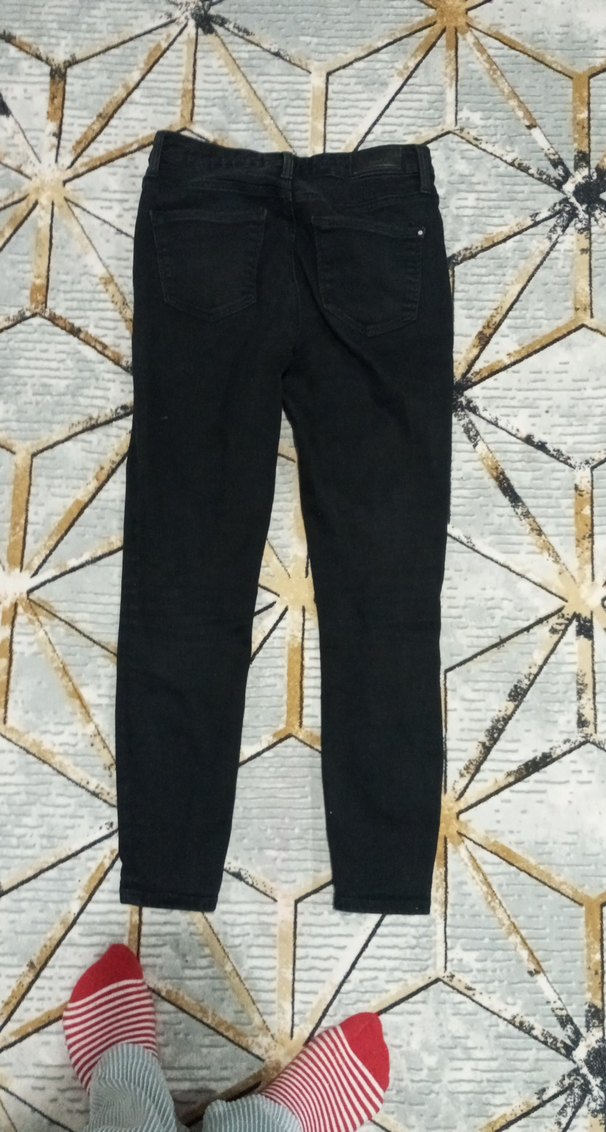 Kadın Siyah Kot Pantolon Kemerli Midi Boy - Görsel 5