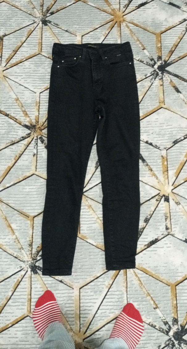 Kadın Siyah Kot Pantolon Kemerli Midi Boy - Görsel 2