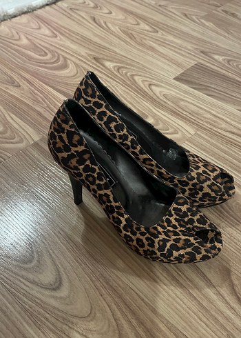 Leopar Desenli Platform Topuklu Kadın Stiletto