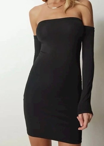 Siyah Straplez Mini Elbise - Görsel 2
