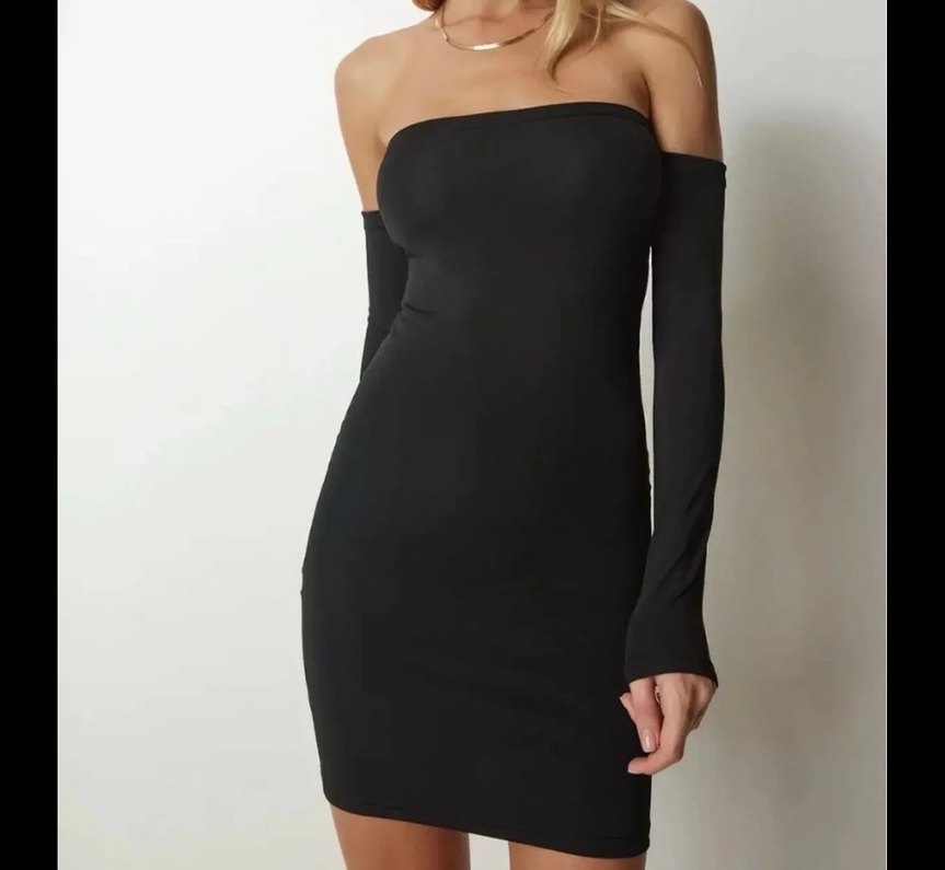 Siyah Straplez Mini Elbise - Görsel 2