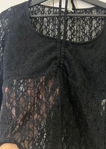 m Beden Dantelli Siyah Gotik Kadın Bluz