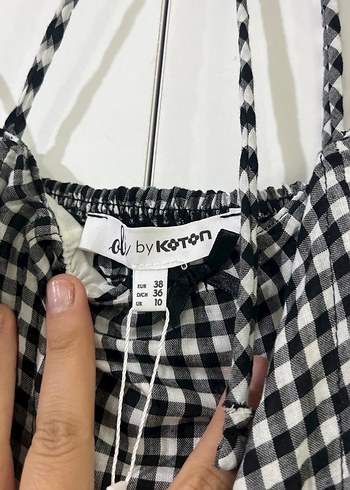 38 Beden Kadın Siyah Kareli İpli Crop Top