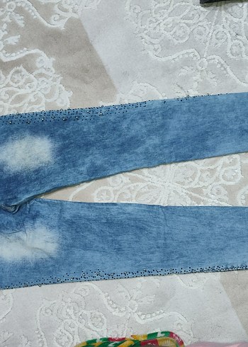 36 Beden Düğmeli Mavi Nakışlı incili Kadın Kot taşlı pantolon VINTAGE