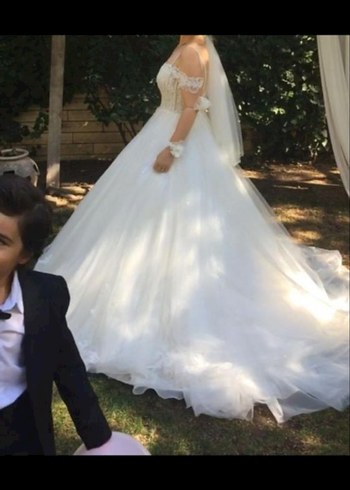 Pierre Cardin Beyaz Straplez A Kesim Bohem Gelinlik omuz dantelli