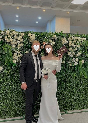 34 Beden Uzun Kollu Beyaz Düz nikah elbisesi