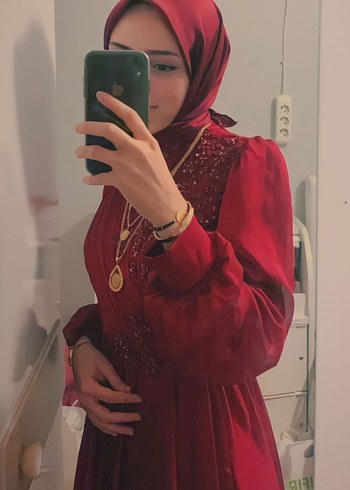 Abiye Tesettür Bordo Abiye
