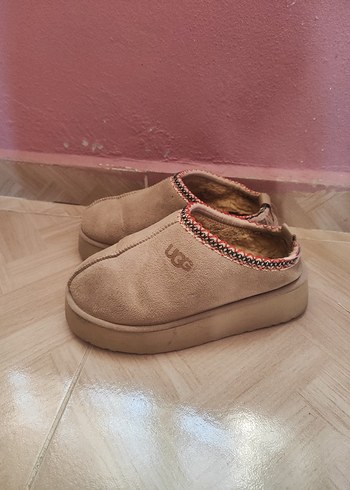 UGG Bej Süet Kadın Terlik, Kürklü, Dolgu Topuk bot