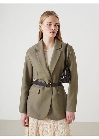 Kadın Deri Kemerli Blazer ovarssize Ceket