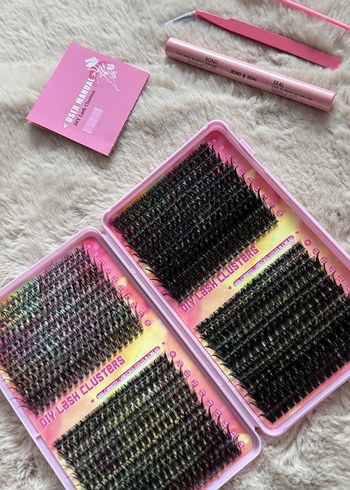 Pembe Kirpik Seti cımbız yapıştırıcı fırça - Görsel 2