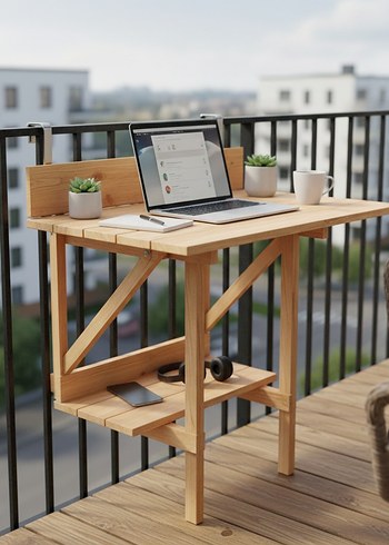 Balkon için Ahşap Katlanabilir Masa