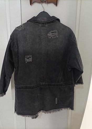 Zara Gri Düğmeli Midi Denim Ceket