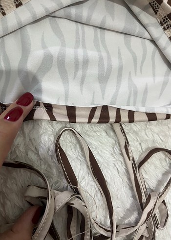 m Beden Kahverengi Zebra Desenli Kadın Bluz