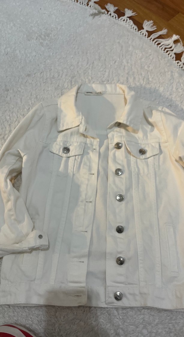 kiz cocuk beyaz jean ceket - Görsel 3