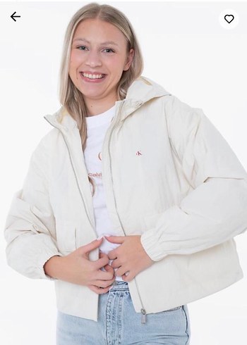 Calvin Klein Kadın Beyaz Keten Kapüşonlu yagmurluk - Görsel 5