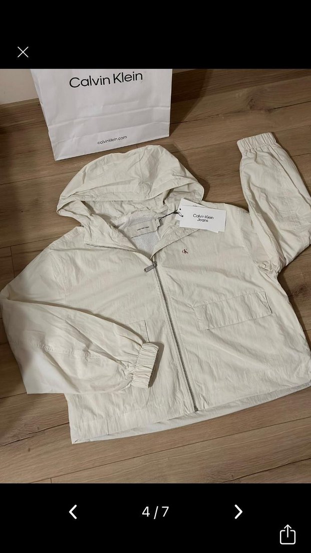 Calvin Klein Kadın Beyaz Keten Kapüşonlu yagmurluk - Görsel 2