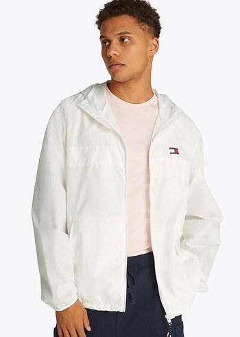 Tommy hilfiger Beyaz Erkek Kapüşonlu Rüzgarlık Ceket