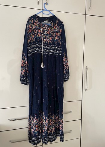 Püsküllü Nakışlı Bohem Lacivert Elbise - Görsel 4