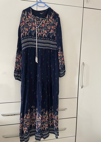 Püsküllü Nakışlı Bohem Lacivert Elbise - Görsel 3