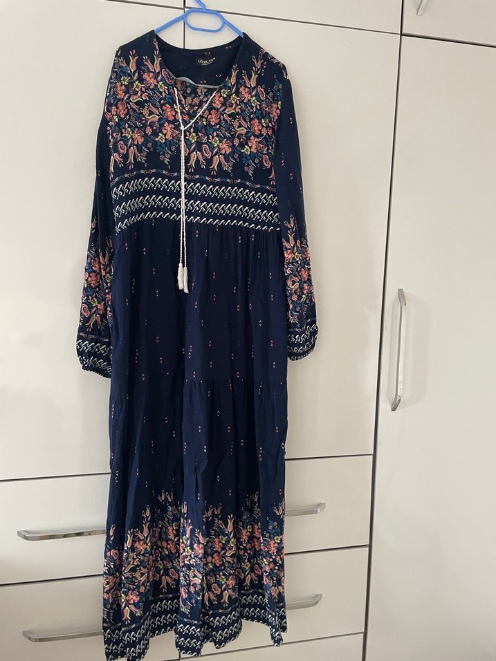 Püsküllü Nakışlı Bohem Lacivert Elbise - Görsel 3